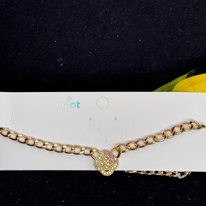 Mint Gold Tone Iridescent Crystal Clover Link Necklace 16-18 inch